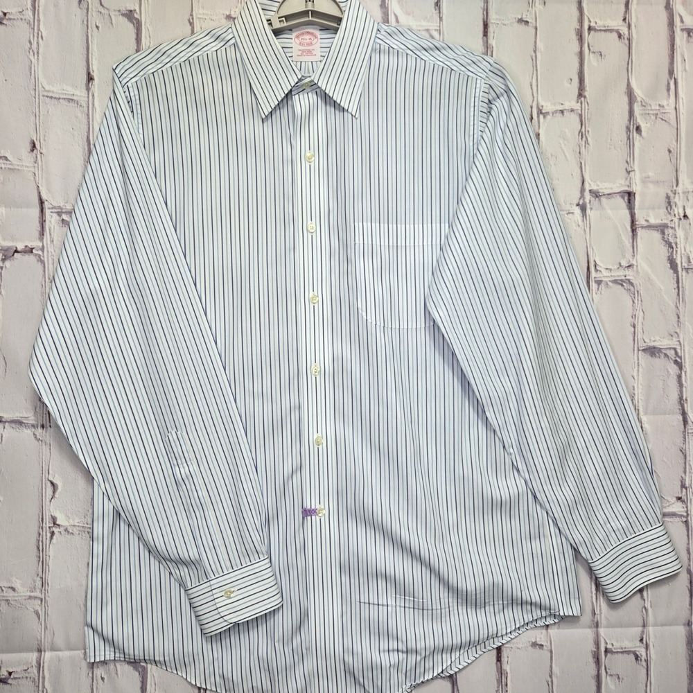 Brooks Brothers Men Sz 15.5 Traditional Fit Non-Iron Cotton Striped Dress Shirt